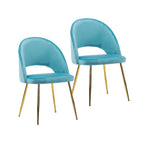 Sillas de comedor sin brazos de terciopelo gris/verde/rosa/aguamarina con patas en tono dorado, juego de 2