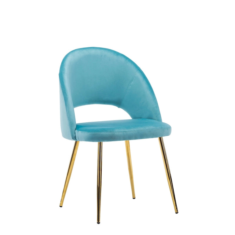 Sillas de comedor sin brazos de terciopelo gris/verde/rosa/aguamarina con patas en tono dorado, juego de 2