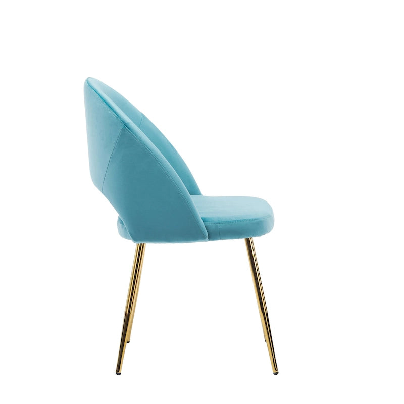 Sillas de comedor sin brazos de terciopelo gris/verde/rosa/aguamarina con patas en tono dorado, juego de 2