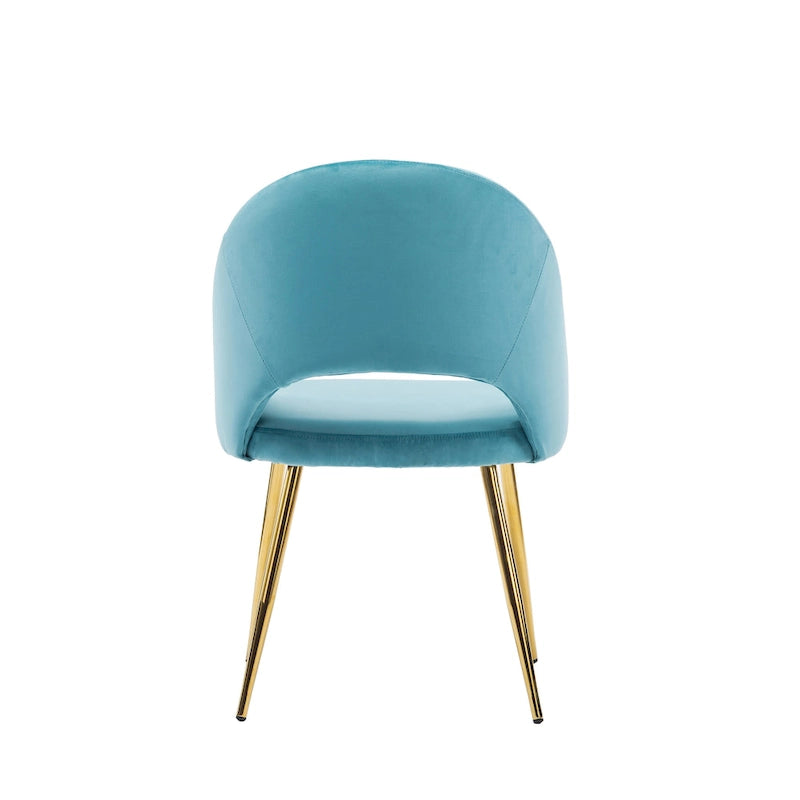 Sillas de comedor sin brazos de terciopelo gris/verde/rosa/aguamarina con patas en tono dorado, juego de 2