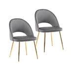 Sillas de comedor sin brazos de terciopelo gris/verde/rosa/aguamarina con patas en tono dorado, juego de 2