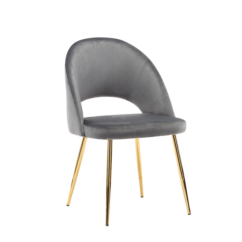 Sillas de comedor sin brazos de terciopelo gris/verde/rosa/aguamarina con patas en tono dorado, juego de 2