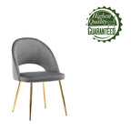 Sillas de comedor sin brazos de terciopelo gris/verde/rosa/aguamarina con patas en tono dorado, juego de 2
