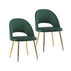 Sillas de comedor sin brazos de terciopelo gris/verde/rosa/aguamarina con patas en tono dorado, juego de 2