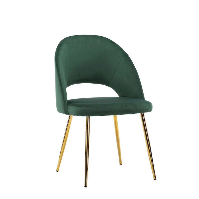 Sillas de comedor sin brazos de terciopelo gris/verde/rosa/aguamarina con patas en tono dorado, juego de 2