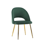 Sillas de comedor sin brazos de terciopelo gris/verde/rosa/aguamarina con patas en tono dorado, juego de 2