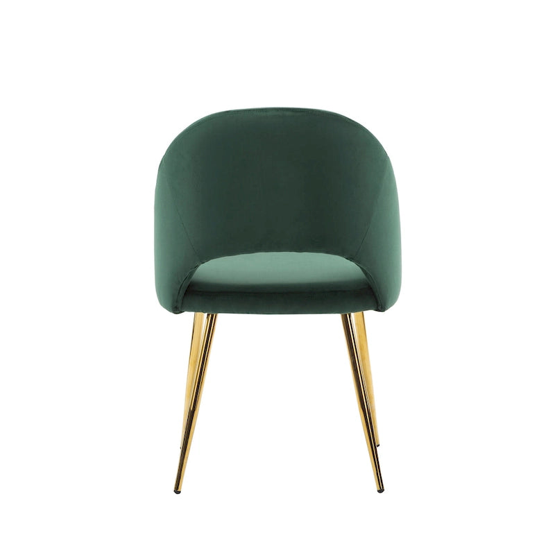 Sillas de comedor sin brazos de terciopelo gris/verde/rosa/aguamarina con patas en tono dorado, juego de 2