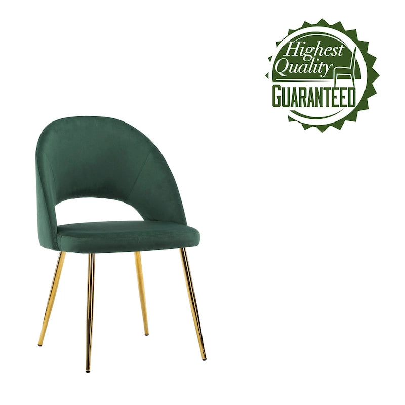 Sillas de comedor sin brazos de terciopelo gris/verde/rosa/aguamarina con patas en tono dorado, juego de 2
