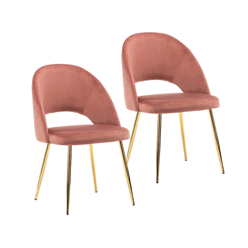 Sillas de comedor sin brazos de terciopelo gris/verde/rosa/aguamarina con patas en tono dorado, juego de 2