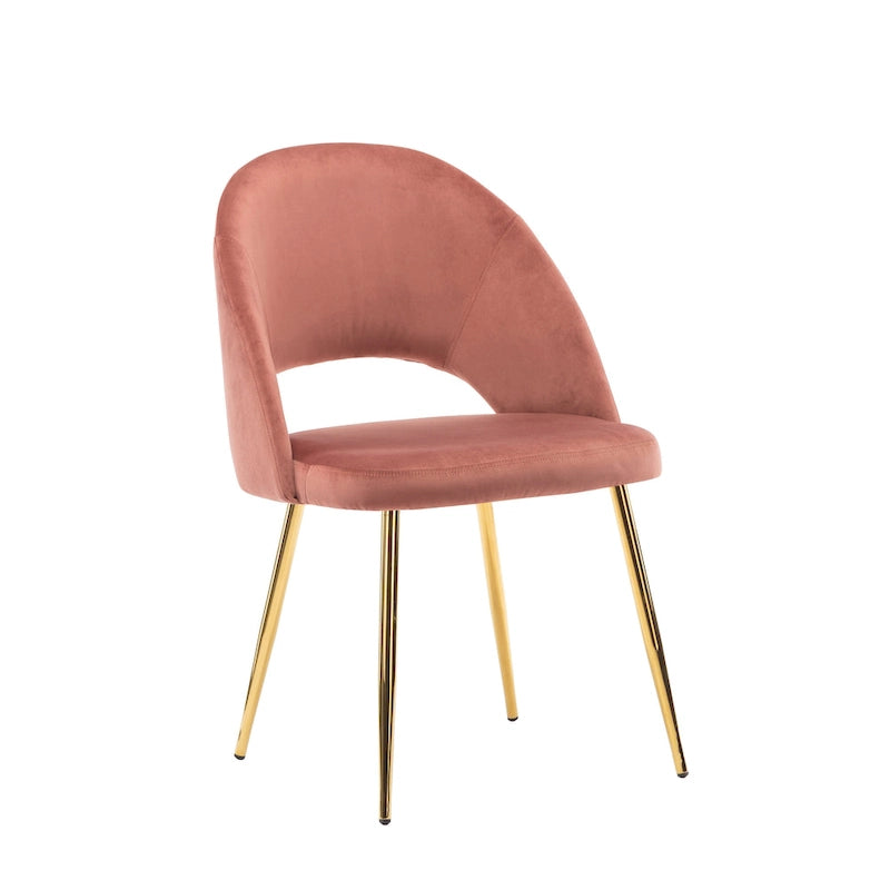 Sillas de comedor sin brazos de terciopelo gris/verde/rosa/aguamarina con patas en tono dorado, juego de 2
