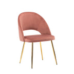 Sillas de comedor sin brazos de terciopelo gris/verde/rosa/aguamarina con patas en tono dorado, juego de 2