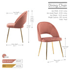 Sillas de comedor sin brazos de terciopelo gris/verde/rosa/aguamarina con patas en tono dorado, juego de 2