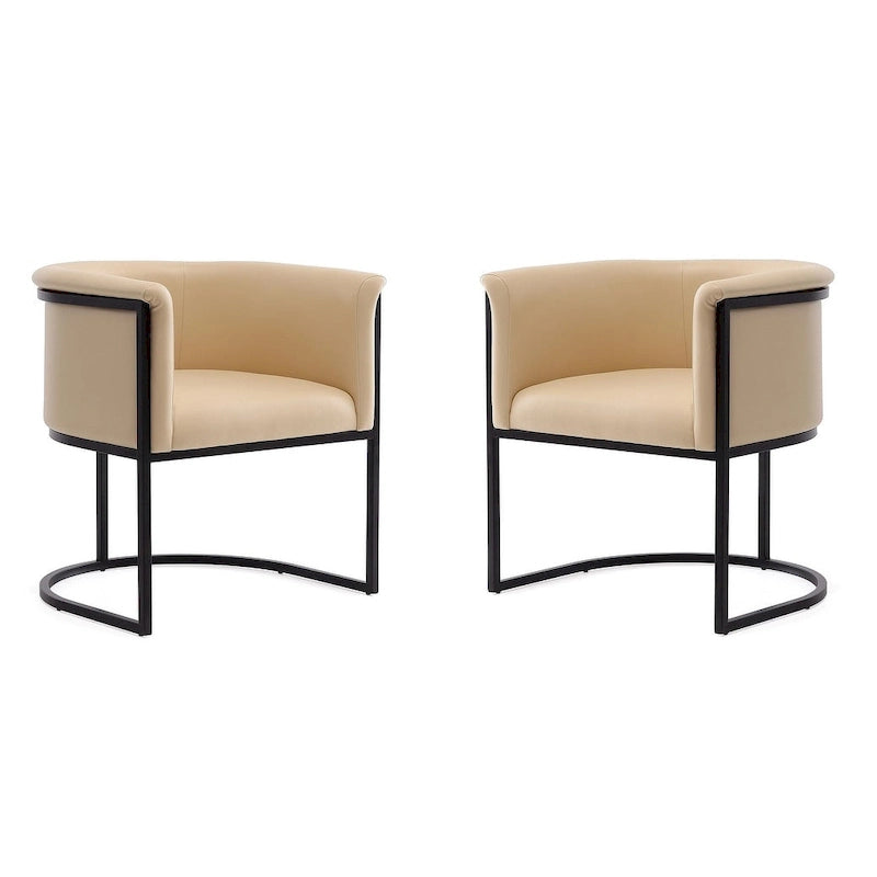 Silla de comedor de polipiel, estilo Art Decó, juego de 2 – Guijarro / Blanco / Marrón claro / Camel / Negro