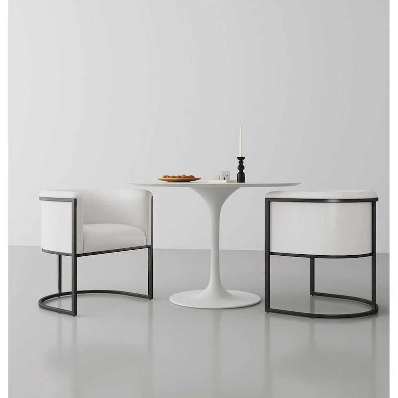 Silla de comedor de polipiel, estilo Art Decó, juego de 2 – Guijarro / Blanco / Marrón claro / Camel / Negro