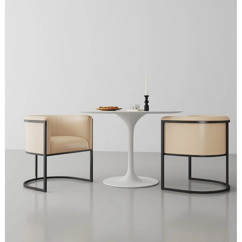Silla de comedor de polipiel, estilo Art Decó, juego de 2 – Guijarro / Blanco / Marrón claro / Camel / Negro