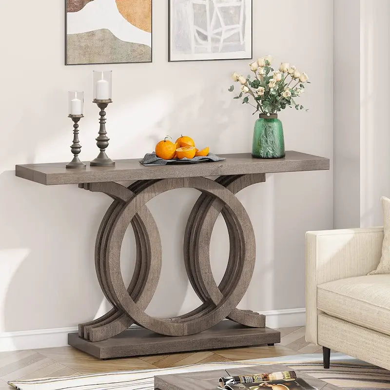 Mesa de Consola Marrón / Gris / Beige, Estilo Caballete Rústico, Requiere Ensamblaje por 1 Persona