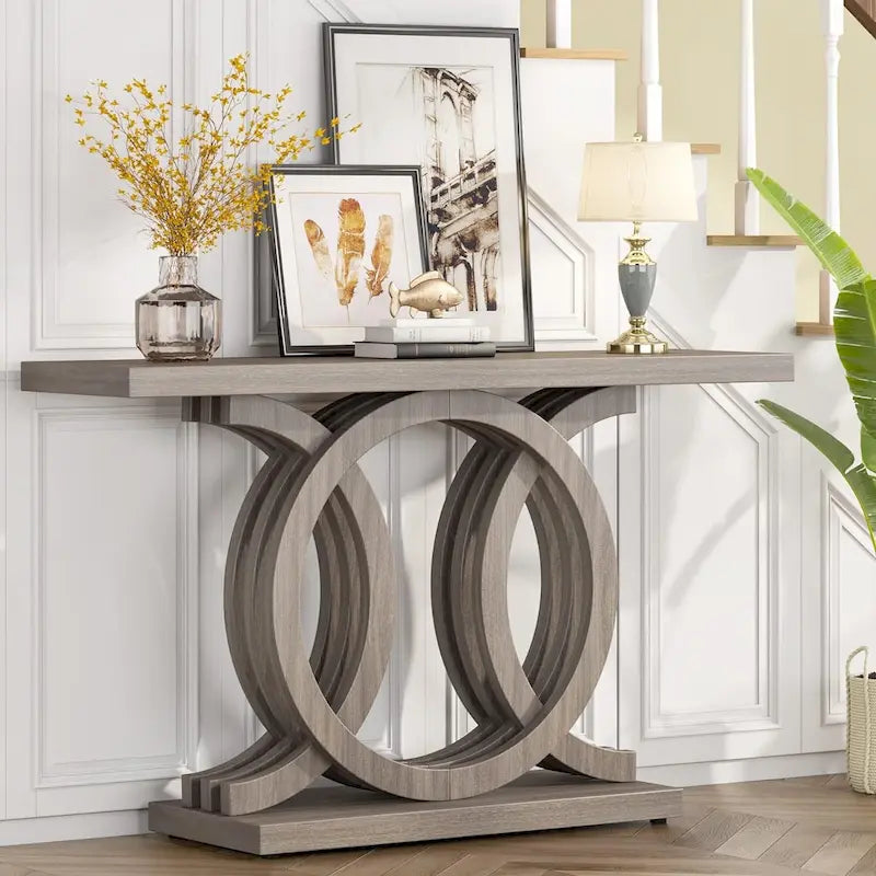 Mesa de Consola Marrón / Gris / Beige, Estilo Caballete Rústico, Requiere Ensamblaje por 1 Persona