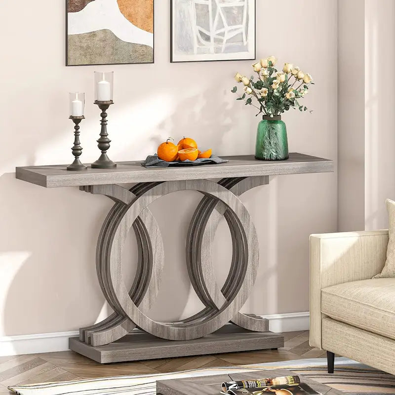 Mesa de Consola Marrón / Gris / Beige, Estilo Caballete Rústico, Requiere Ensamblaje por 1 Persona