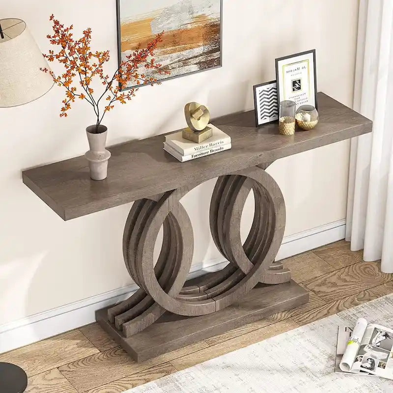 Mesa de Consola Marrón / Gris / Beige, Estilo Caballete Rústico, Requiere Ensamblaje por 1 Persona