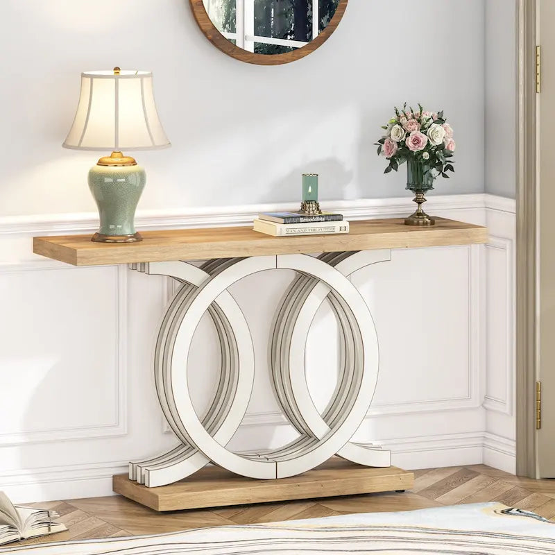 Mesa de Consola Marrón / Gris / Beige, Estilo Caballete Rústico, Requiere Ensamblaje por 1 Persona