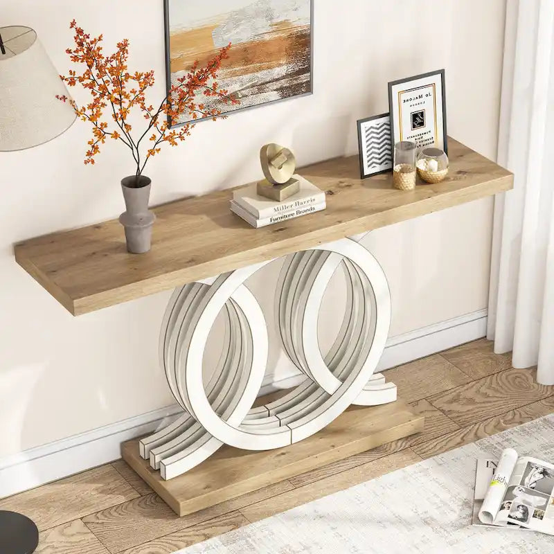 Mesa de Consola Marrón / Gris / Beige, Estilo Caballete Rústico, Requiere Ensamblaje por 1 Persona