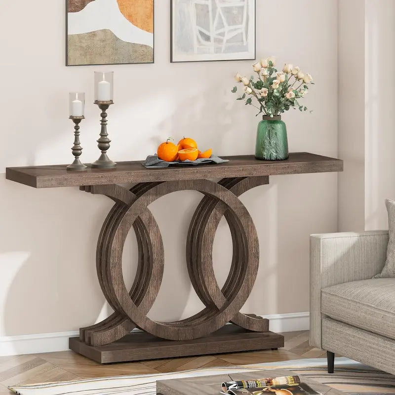 Mesa de Consola Marrón / Gris / Beige, Estilo Caballete Rústico, Requiere Ensamblaje por 1 Persona
