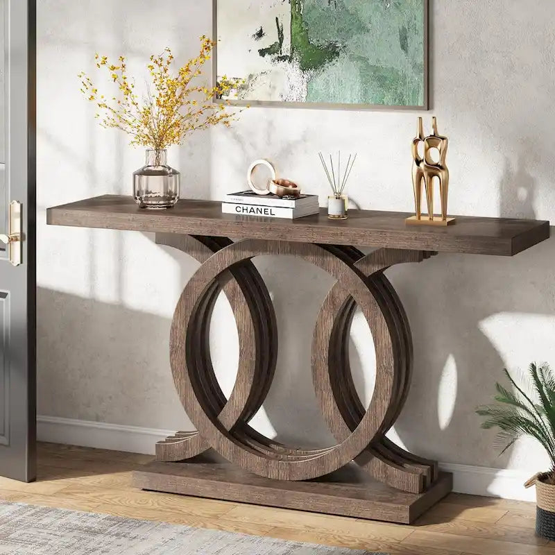 Mesa de Consola Marrón / Gris / Beige, Estilo Caballete Rústico, Requiere Ensamblaje por 1 Persona