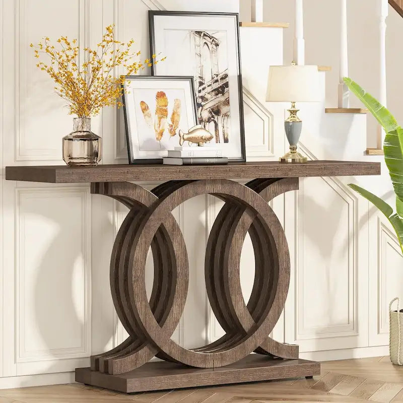 Mesa de Consola Marrón / Gris / Beige, Estilo Caballete Rústico, Requiere Ensamblaje por 1 Persona