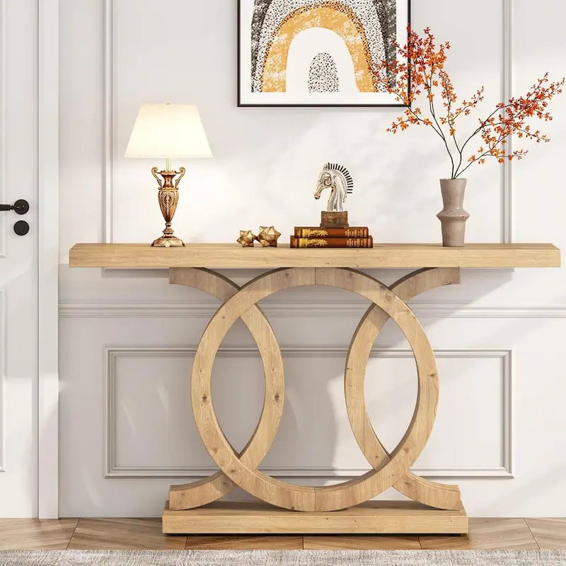 Mesa de Consola Marrón / Gris / Beige, Estilo Caballete Rústico, Requiere Ensamblaje por 1 Persona