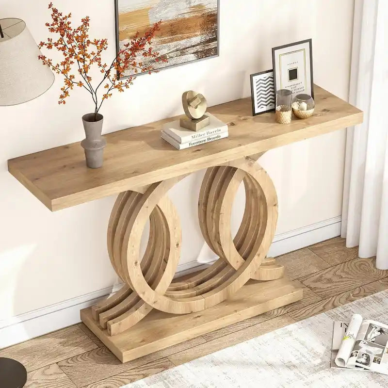 Mesa de Consola Marrón / Gris / Beige, Estilo Caballete Rústico, Requiere Ensamblaje por 1 Persona
