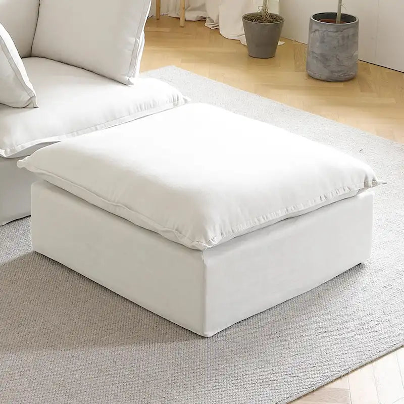 Puf otomano cuadrado tapizado, asiento individual, blanco/beige/negro