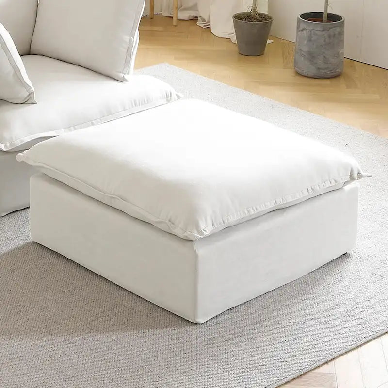 Puf otomano cuadrado tapizado, asiento individual, blanco/beige/negro