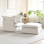 Puf otomano cuadrado tapizado, asiento individual, blanco/beige/negro