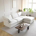 Puf otomano cuadrado tapizado, asiento individual, blanco/beige/negro