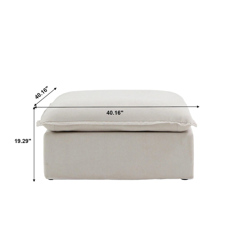 Puf otomano cuadrado tapizado, asiento individual, blanco/beige/negro