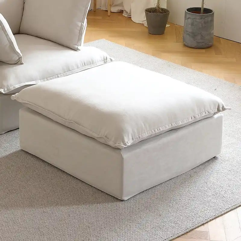 Puf otomano cuadrado tapizado, asiento individual, blanco/beige/negro
