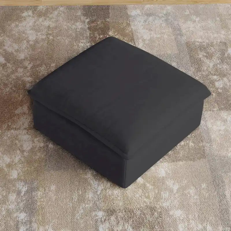 Puf otomano cuadrado tapizado, asiento individual, blanco/beige/negro