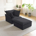 Puf otomano cuadrado tapizado, asiento individual, blanco/beige/negro