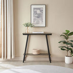Mesa consola de recibidor de metal mixto (bronce, blanco y gris) y madera, estilo inclinado