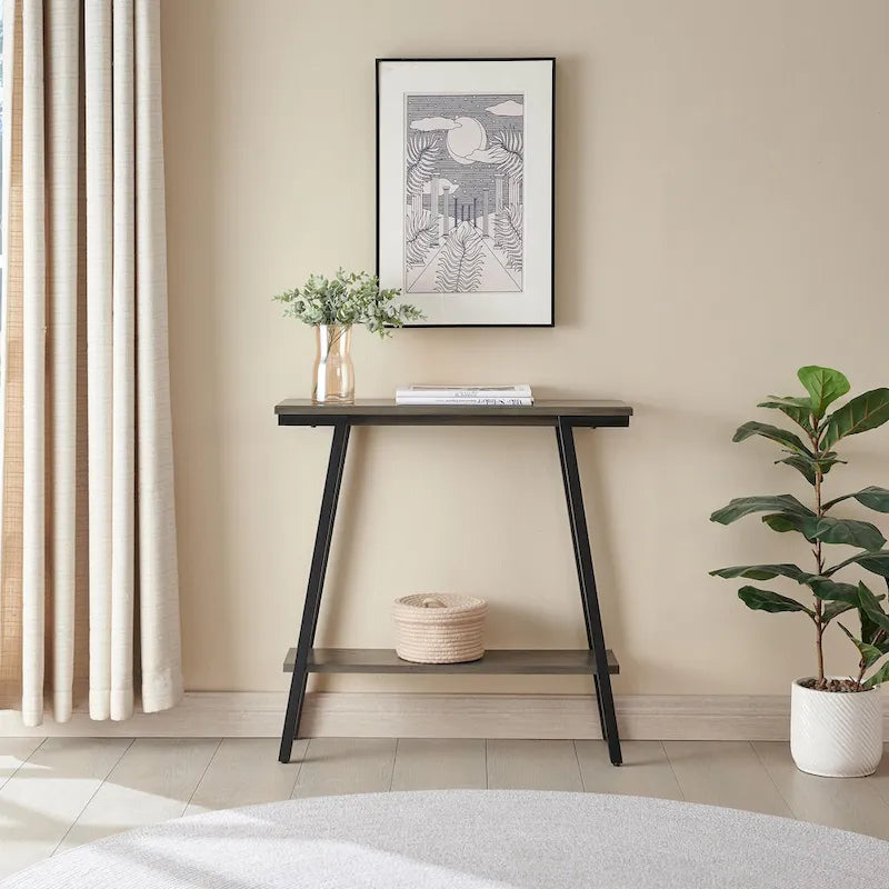Mesa consola de recibidor de metal mixto (bronce, blanco y gris) y madera, estilo inclinado