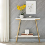 Mesa consola de recibidor de metal mixto (bronce, blanco y gris) y madera, estilo inclinado
