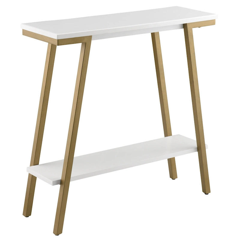 Mesa consola de recibidor de metal mixto (bronce, blanco y gris) y madera, estilo inclinado