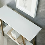 Mesa consola de recibidor de metal mixto (bronce, blanco y gris) y madera, estilo inclinado