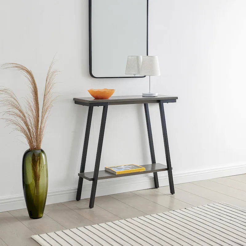 Mesa consola de recibidor de metal mixto (bronce, blanco y gris) y madera, estilo inclinado