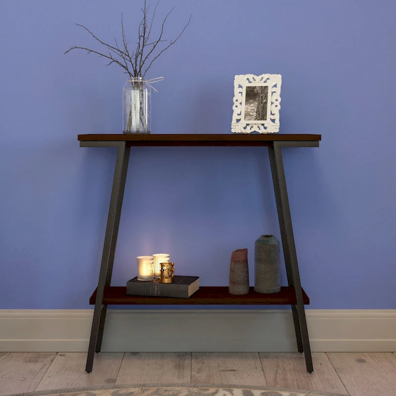 Mesa consola de recibidor de metal mixto (bronce, blanco y gris) y madera, estilo inclinado