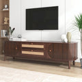 Mueble de TV de ratán marrón/natural con almacenamiento, apto para televisores de hasta 75"