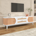 Mueble de TV de ratán marrón/natural con almacenamiento, apto para televisores de hasta 75"