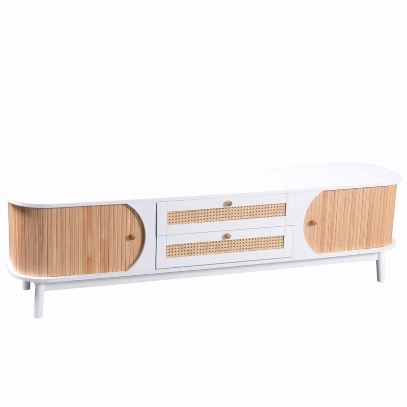 Mueble de TV de ratán marrón/natural con almacenamiento, apto para televisores de hasta 75"