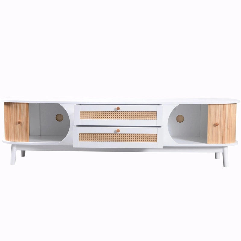Mueble de TV de ratán marrón/natural con almacenamiento, apto para televisores de hasta 75"