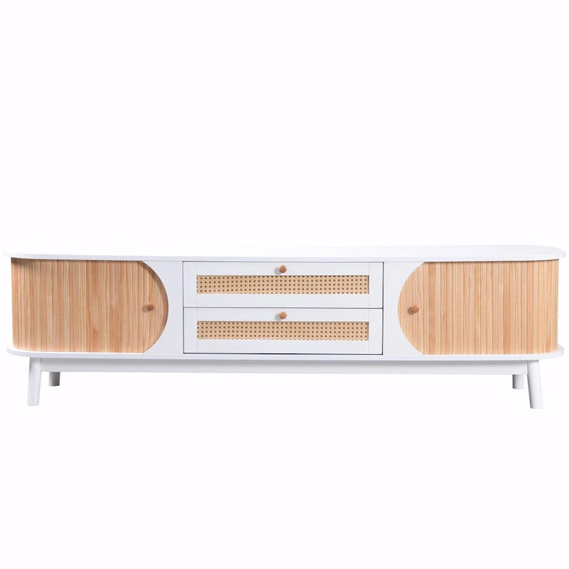Mueble de TV de ratán marrón/natural con almacenamiento, apto para televisores de hasta 75"